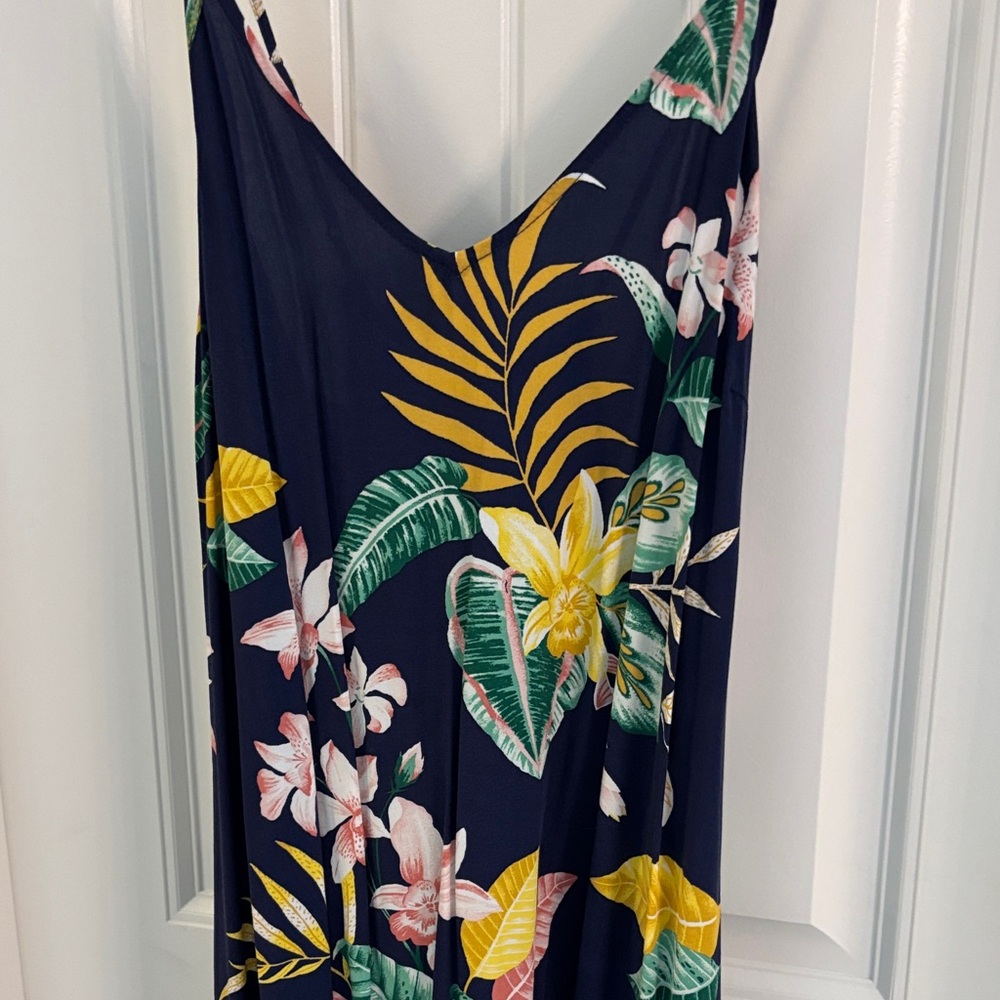 Old Navy Navy Maxi Dress with Yellow, Green and Pink Floral Print